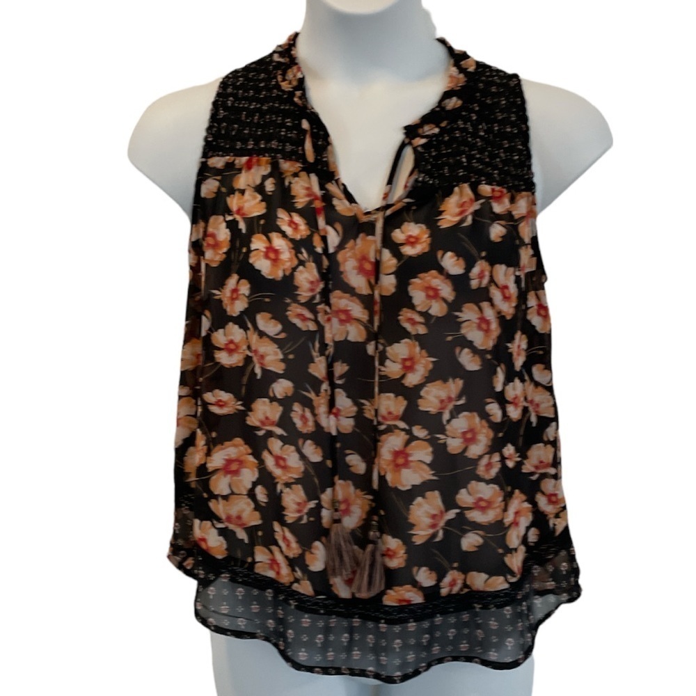 Knox Rose Black Sheer Floral Sleeveless Top. Worn Once. Size Small